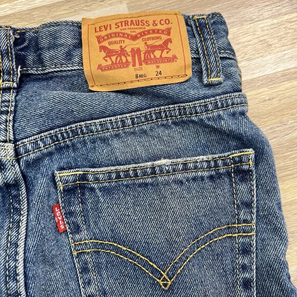 Levi’s 511 Slim Fit Kids Size 8 Distressed Denim Shorts Dark Adjustable - JL498 - Picture 3 of 9